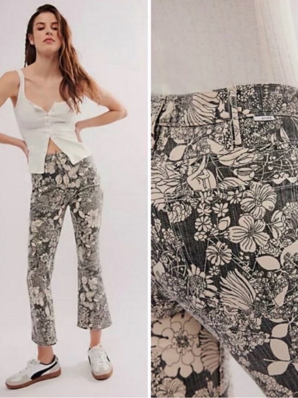 Mother crop jeans in floral fairy print